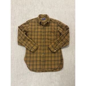 Pendleton Flannel Shirt Womens Large Golden Brown Plaid 100% Pure Virgin Wool